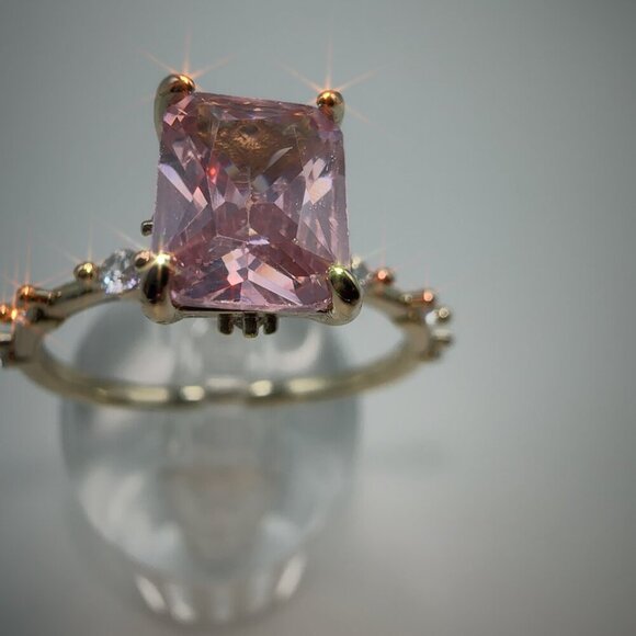Fashion Jewelry Jewelry - Princess Cut Pink CZ Ring Gold Plated Brass Size 7